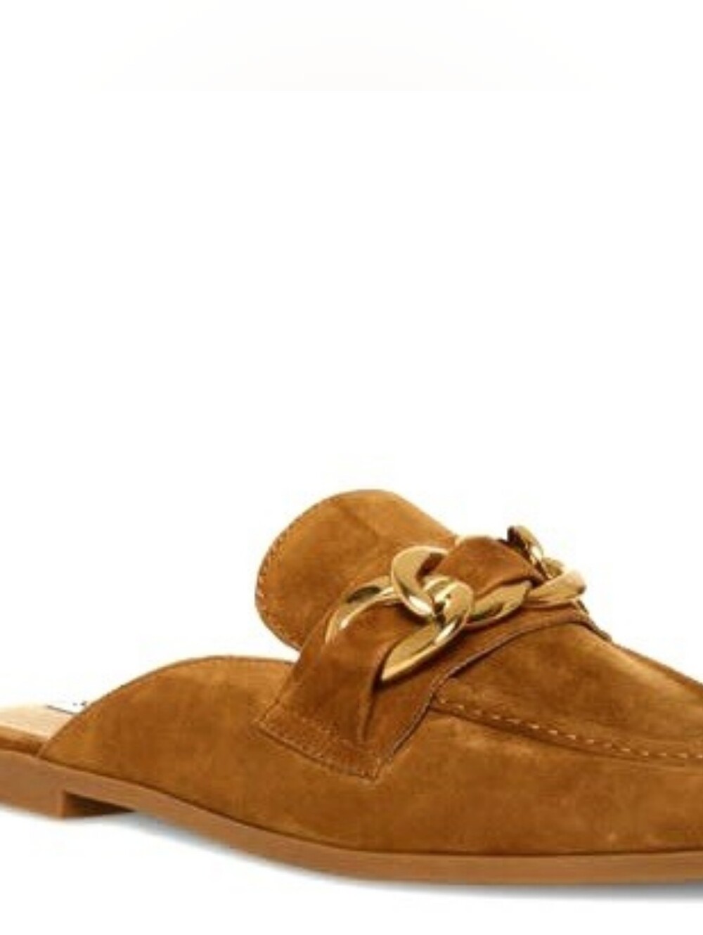Steve Madden Shoes Cassady Brown Cognac Suede Gold Chain Mules Size 7